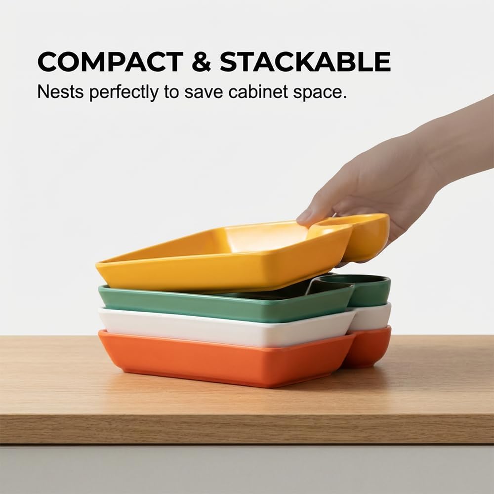 Sauce Separated Plate, 2026 New Plastic Dumpling Plates with Sauce Compartment, Upgrade Dumpling Plate with Dipping Saucer Chip and Dip Serving Dish Small Dip Tray for Appetizer (White) - Image 5