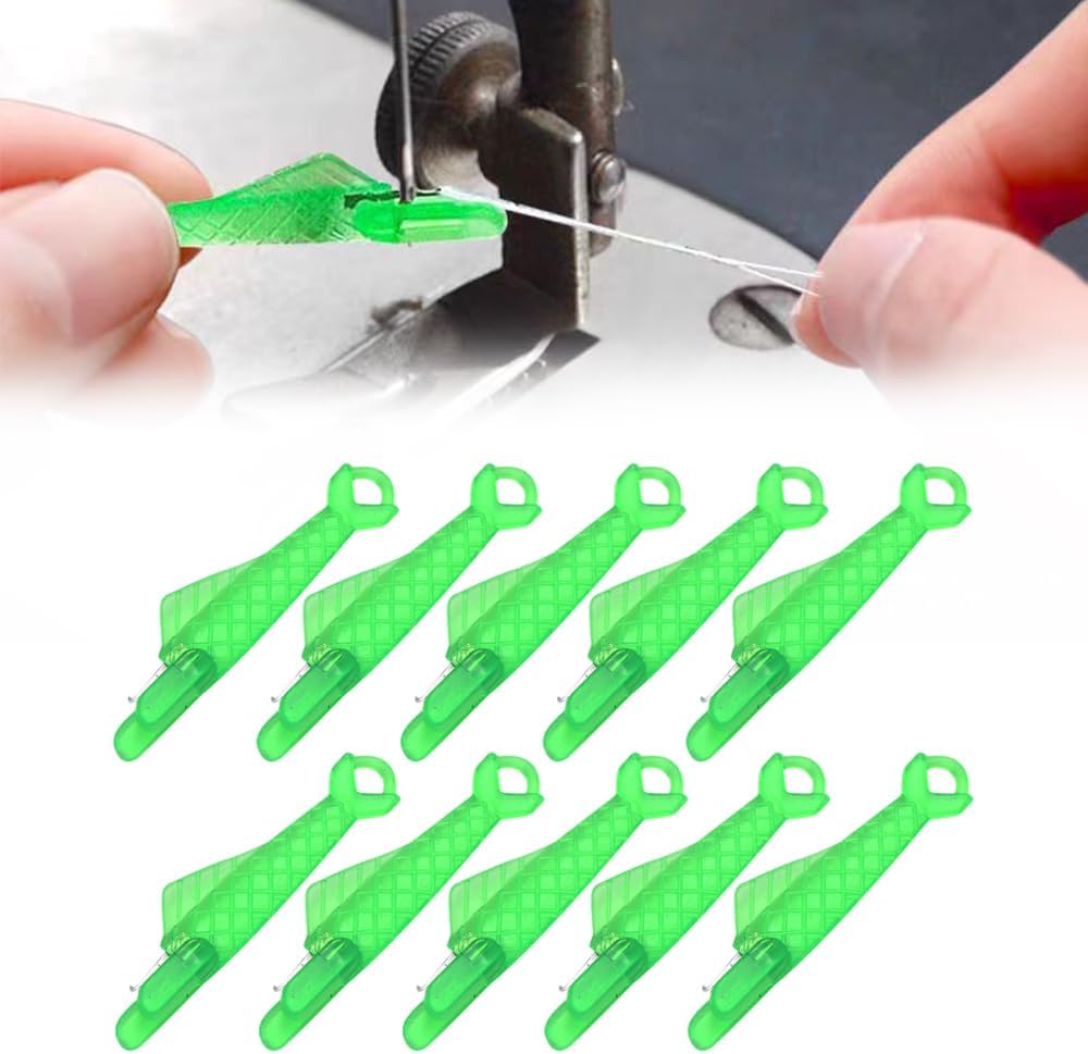 Fish Mouth Sewing Machine Needle Threader, Automatic Sewing Needle Threader Simple Needle Threader, 2024 Upgrade Loop Easy Selfthread Needle Quick Sewing Machine Threaders Tool 10PS (Green*10) - Image 1