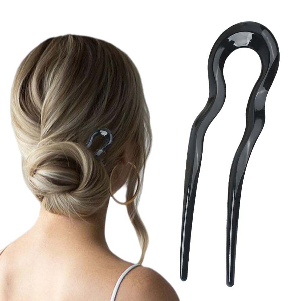 French Twist Stick Hair Fork, 2024 New U Shaped Hair Pins for Twist Hair Styling, Upgrade Metal French Pins Hairstyle Accessories Multicolor (Black) - Image 1