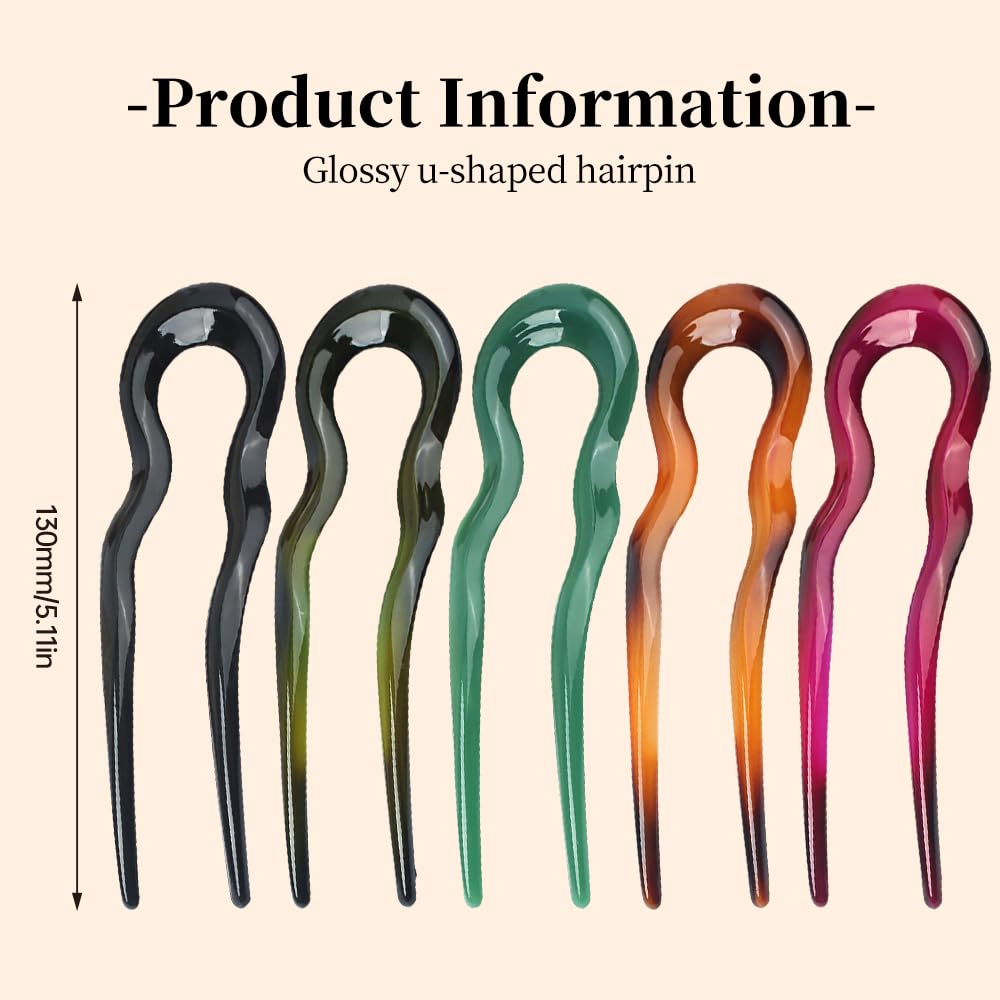 French Twist Stick Hair Fork, 2024 New U Shaped Hair Pins for Twist Hair Styling, Upgrade Metal French Pins Hairstyle Accessories Multicolor (Black) - Image 2