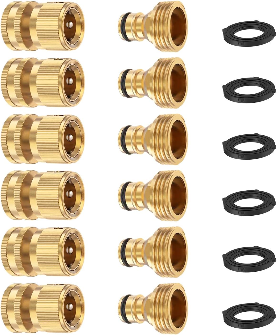 Garden Hose Quick Connector, Solid Brass 3/4 Inch Thread Fitting No-Leak Water Hose Female and Male Easy Connect (6 Sets) - Image 1