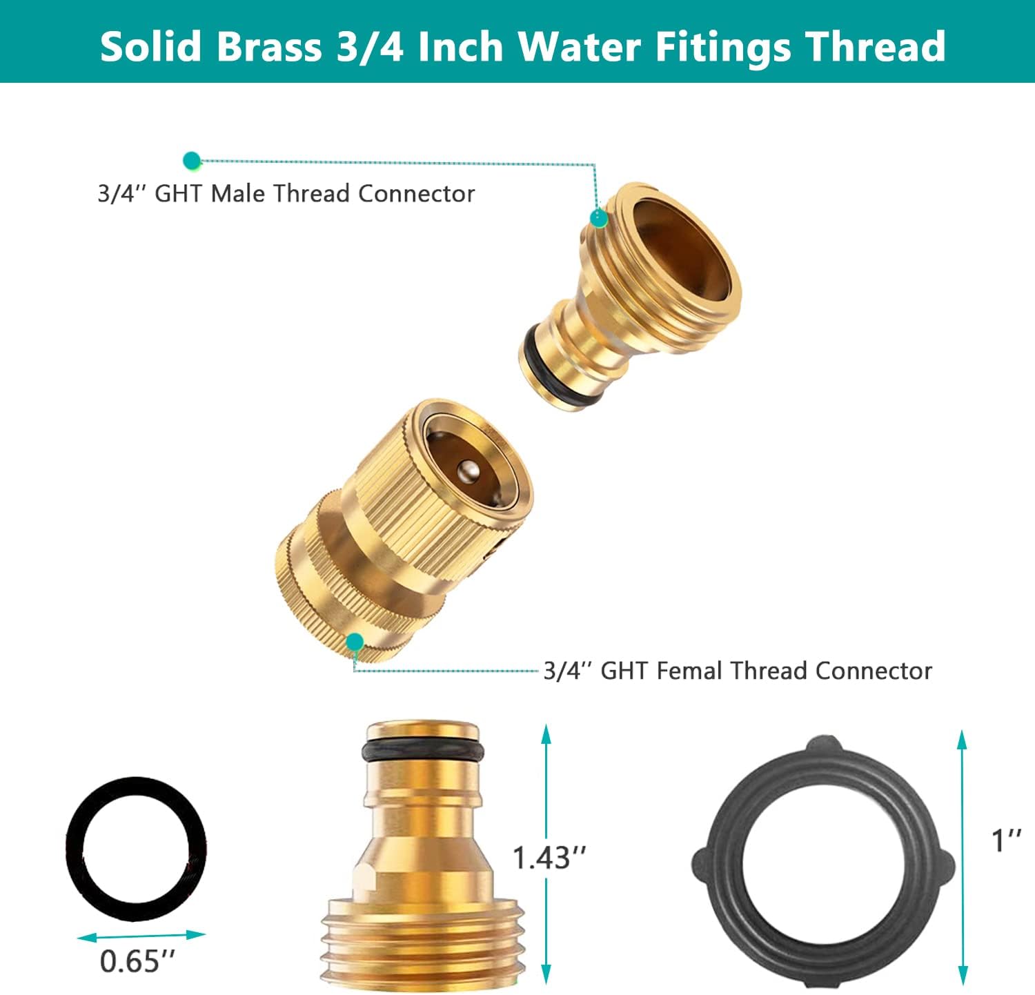 Garden Hose Quick Connector, Solid Brass 3/4 Inch Thread Fitting No-Leak Water Hose Female and Male Easy Connect (6 Sets) - Image 2