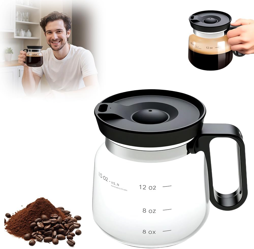 16 Oz Glass Coffee Mug Coffee Pot Style, 2025 New Mini Heatproof Large Capacity Clear Cup Mini Coffee Pot Mug, Upgrade Glass Coffee Mug in Coffee Pots Shape for Hot Chocolate (Black) - Image 1