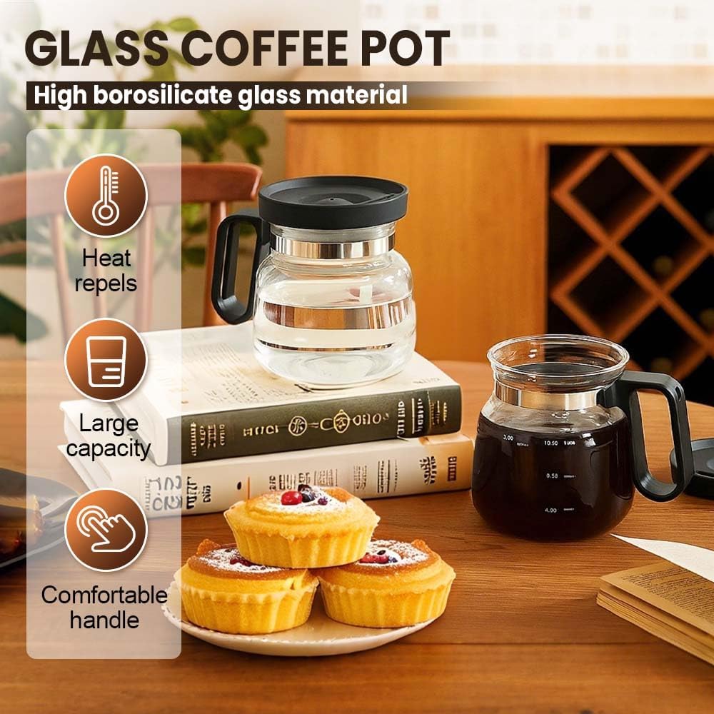 16 Oz Glass Coffee Mug Coffee Pot Style, 2025 New Mini Heatproof Large Capacity Clear Cup Mini Coffee Pot Mug, Upgrade Glass Coffee Mug in Coffee Pots Shape for Hot Chocolate (Black) - Image 2