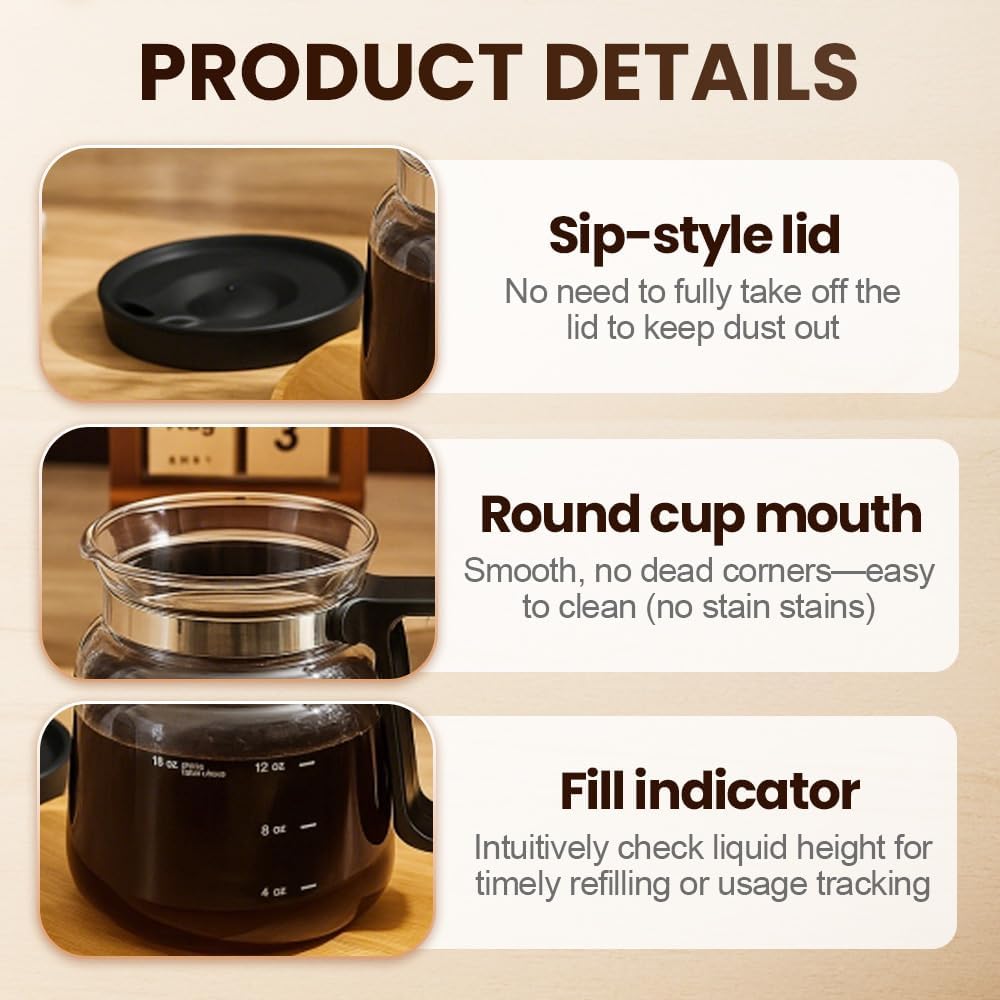16 Oz Glass Coffee Mug Coffee Pot Style, 2025 New Mini Heatproof Large Capacity Clear Cup Mini Coffee Pot Mug, Upgrade Glass Coffee Mug in Coffee Pots Shape for Hot Chocolate (Black) - Image 3