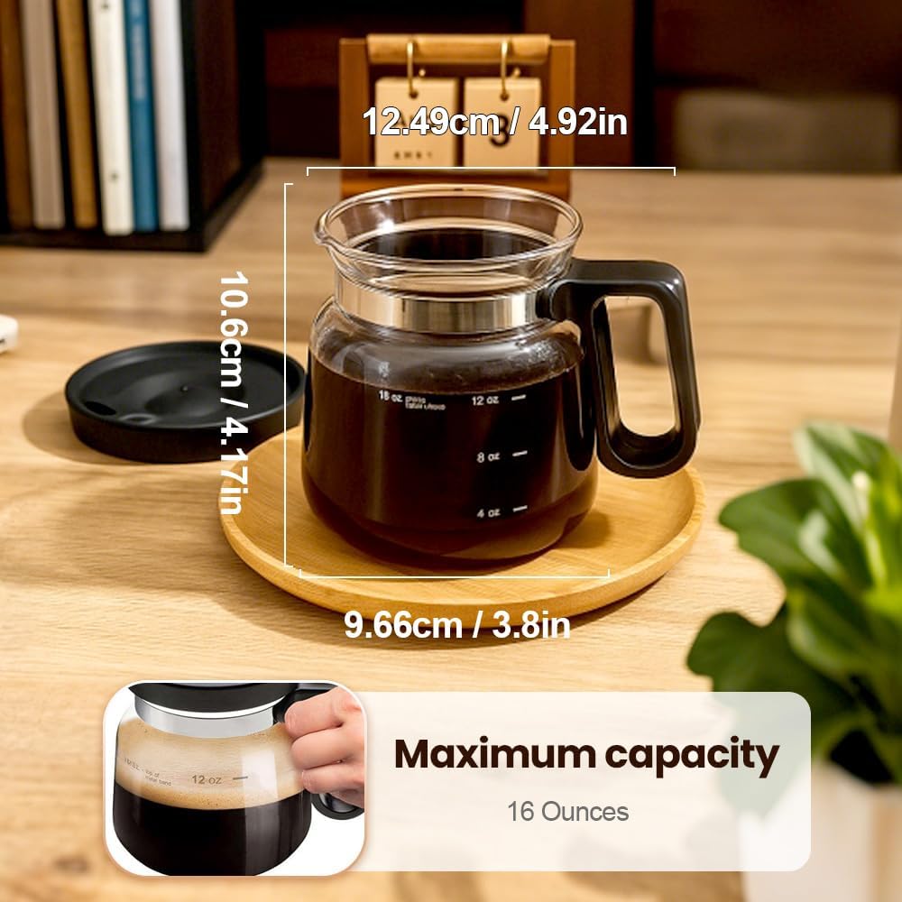 16 Oz Glass Coffee Mug Coffee Pot Style, 2025 New Mini Heatproof Large Capacity Clear Cup Mini Coffee Pot Mug, Upgrade Glass Coffee Mug in Coffee Pots Shape for Hot Chocolate (Black) - Image 5