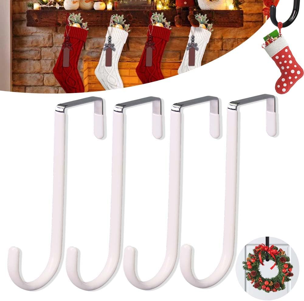 2025 New Over The Door Hooks 4 Pack, Upgrade Garland and Stocking Mantel Holders, Christmas Decorations Garland Stocking Holder Garland Hanger Dual Purpose Dorm Essentials (White) - Image 1