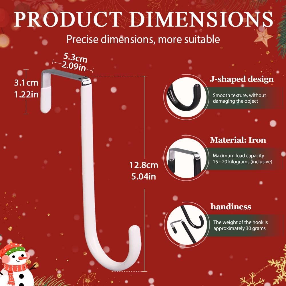 2025 New Over The Door Hooks 4 Pack, Upgrade Garland and Stocking Mantel Holders, Christmas Decorations Garland Stocking Holder Garland Hanger Dual Purpose Dorm Essentials (White) - Image 3