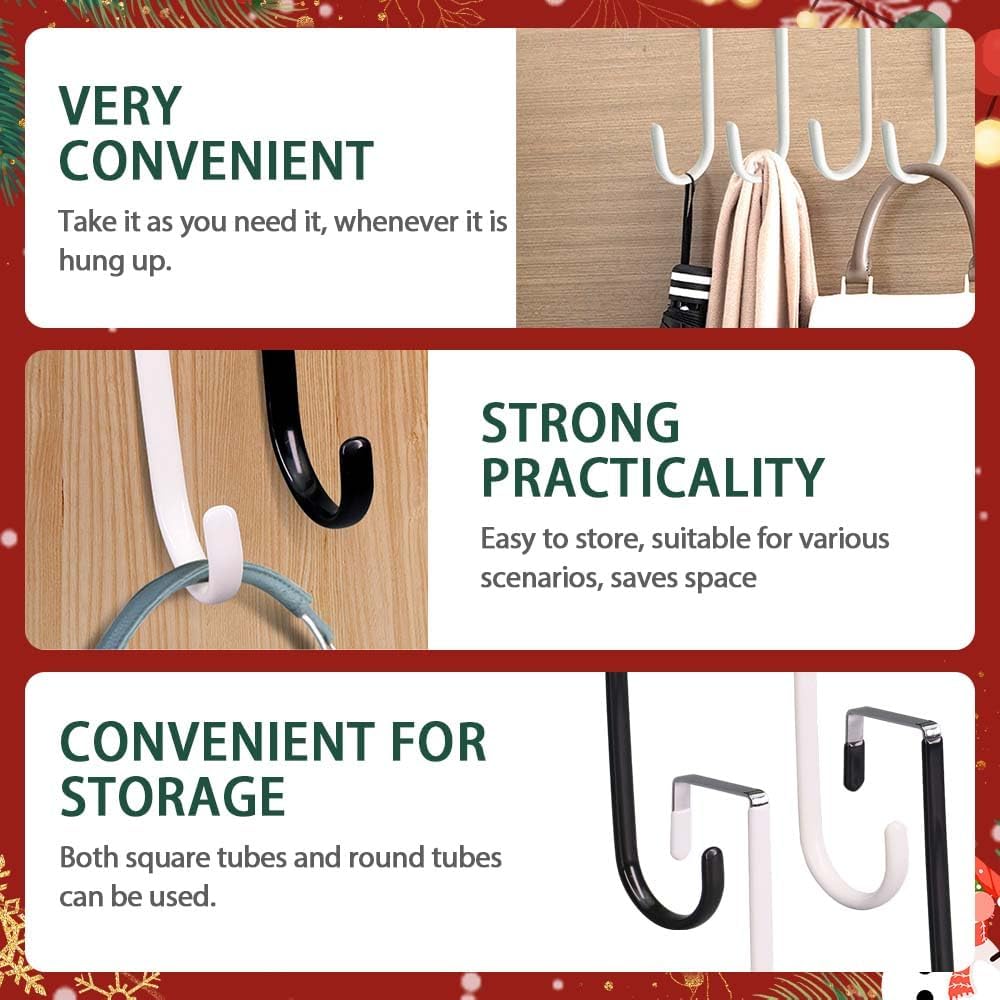 2025 New Over The Door Hooks 4 Pack, Upgrade Garland and Stocking Mantel Holders, Christmas Decorations Garland Stocking Holder Garland Hanger Dual Purpose Dorm Essentials (White) - Image 6