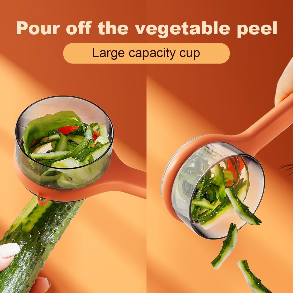 Kitchen Special Fruit Peeler with Box Storage, Upgrade Vegetable Peeler with Catcher Peeler with Storage Bucket, 2026 New Double-Sided Stainless Steel Multi-Function Peelers (Green+Orange) - Image 3