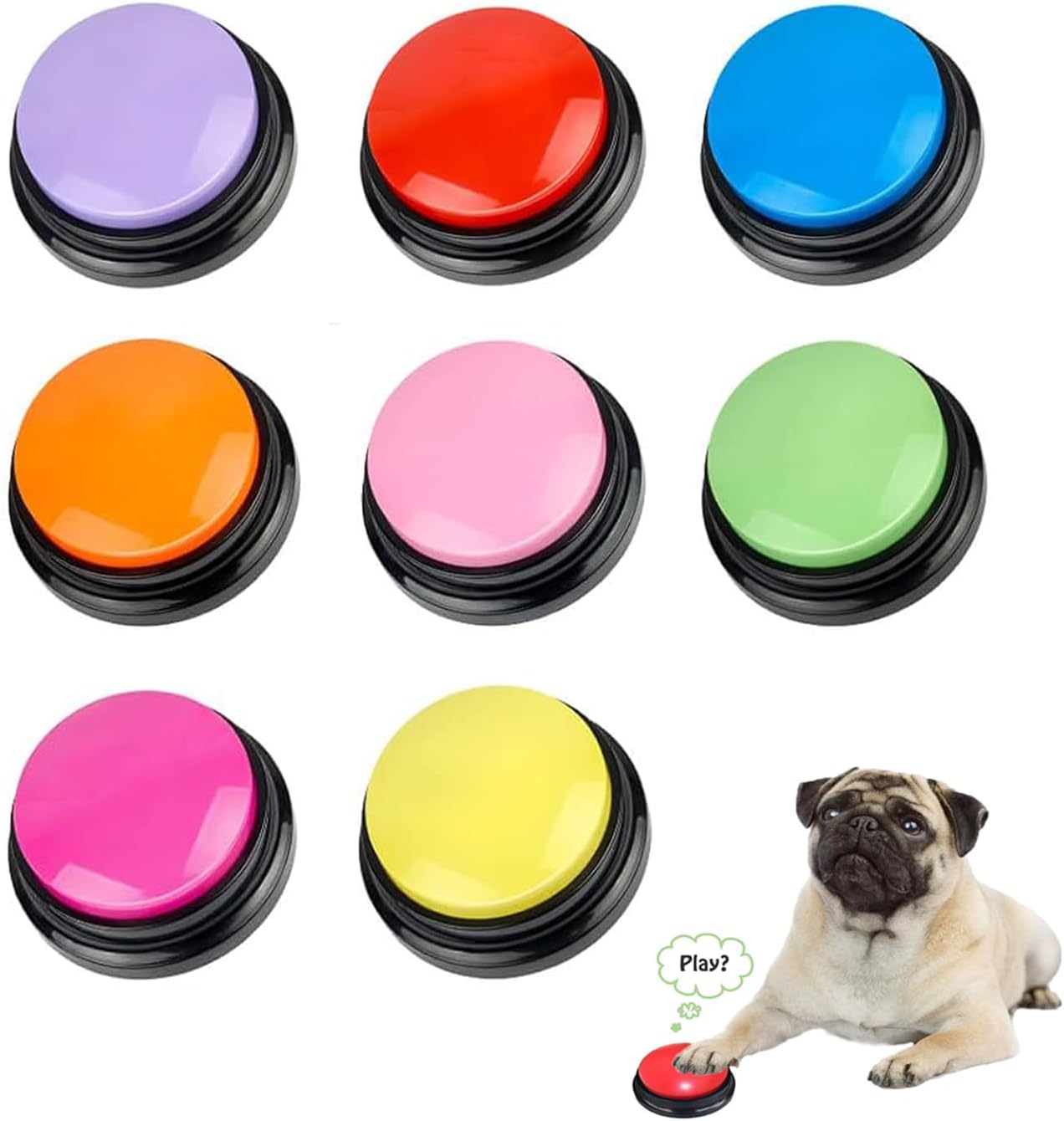 Voice Recording Button for Communication Pet Training Buzzer,30 Second Record&Playback Dog Toy,Voice Recording Clicker for Cat,Puppy,Pet Trainin,Funny Gift for Study Office Home 8Pcs - Image 1