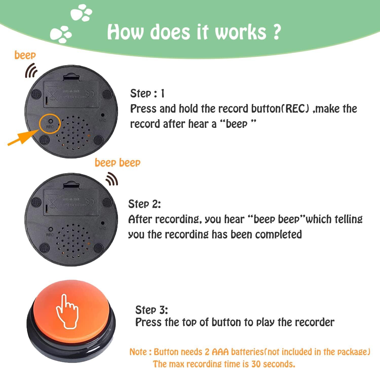 Voice Recording Button for Communication Pet Training Buzzer,30 Second Record&Playback Dog Toy,Voice Recording Clicker for Cat,Puppy,Pet Trainin,Funny Gift for Study Office Home 8Pcs - Image 2