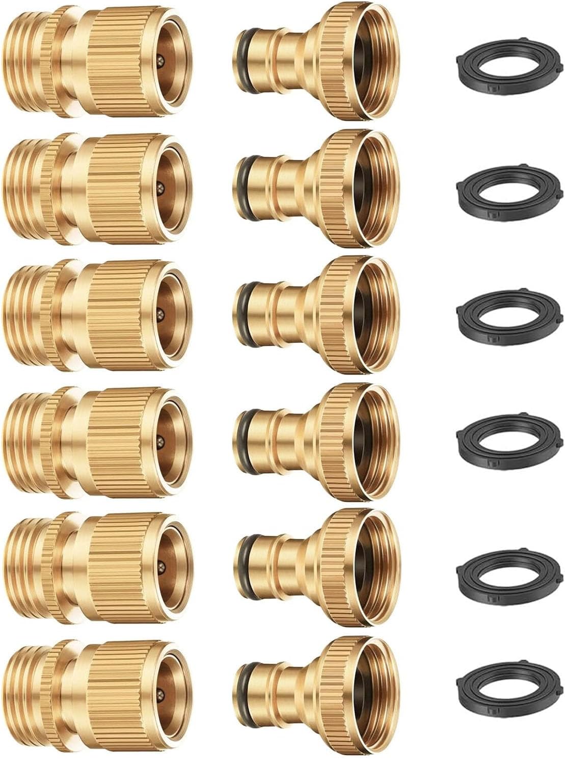Garden Hose Quick Connector, Solid Brass 3/4 Inch Thread Fitting No-Leak Water Hose Female and Male Easy Connect (6 Sets) - Image 1