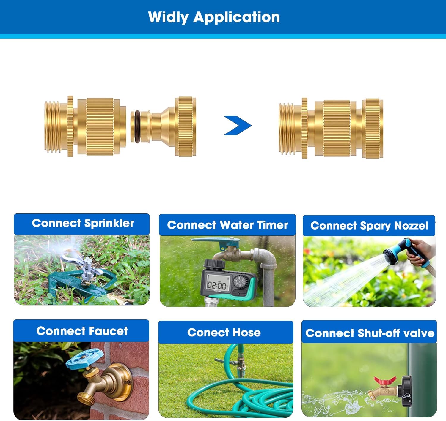 Garden Hose Quick Connector, Solid Brass 3/4 Inch Thread Fitting No-Leak Water Hose Female and Male Easy Connect (6 Sets) - Image 7