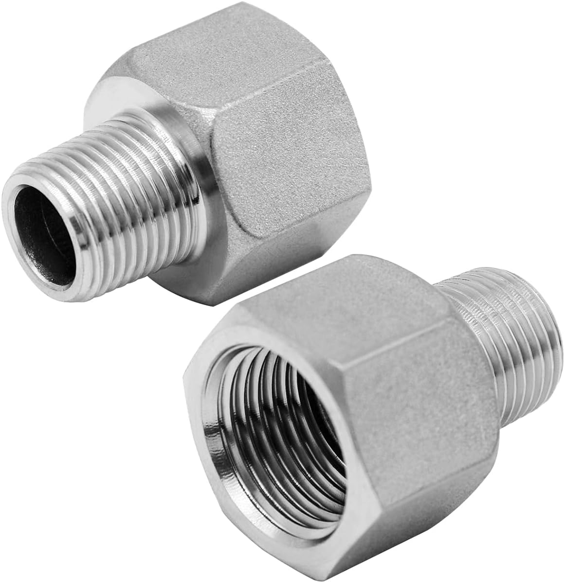 Stainless Steel NPT Reducer Adapter 1 Female to 1/2 Male Threaded Reducing Pipe Fittings Adaptor(Pack of 2) - Image 1