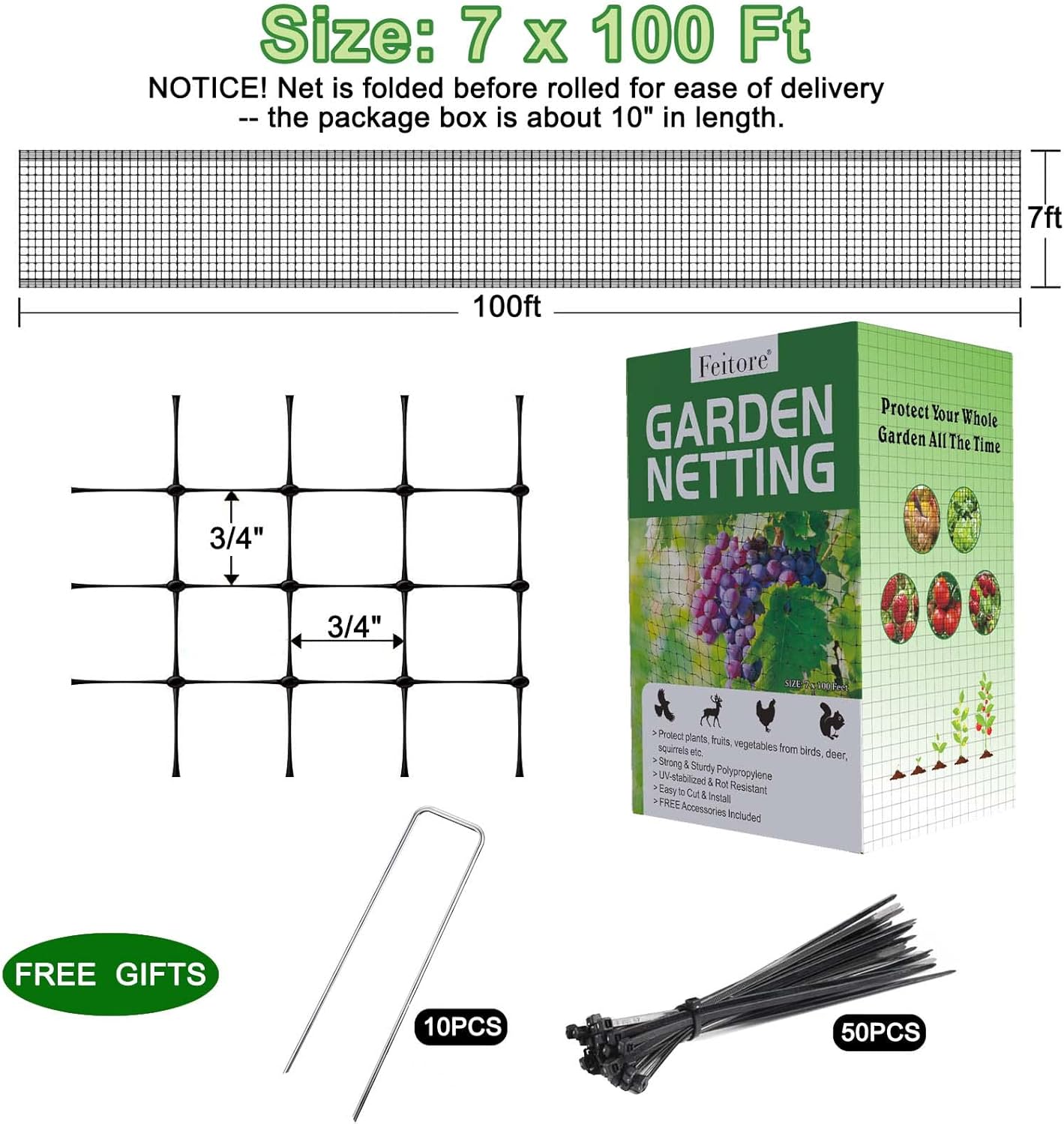 Deer Fence Netting, 7 x 100 Feet Anti Bird Deer Protection Net Reusable Protective Garden Netting for Plants Fruit Trees Vegetables Against Birds and Other Animals - Image 4