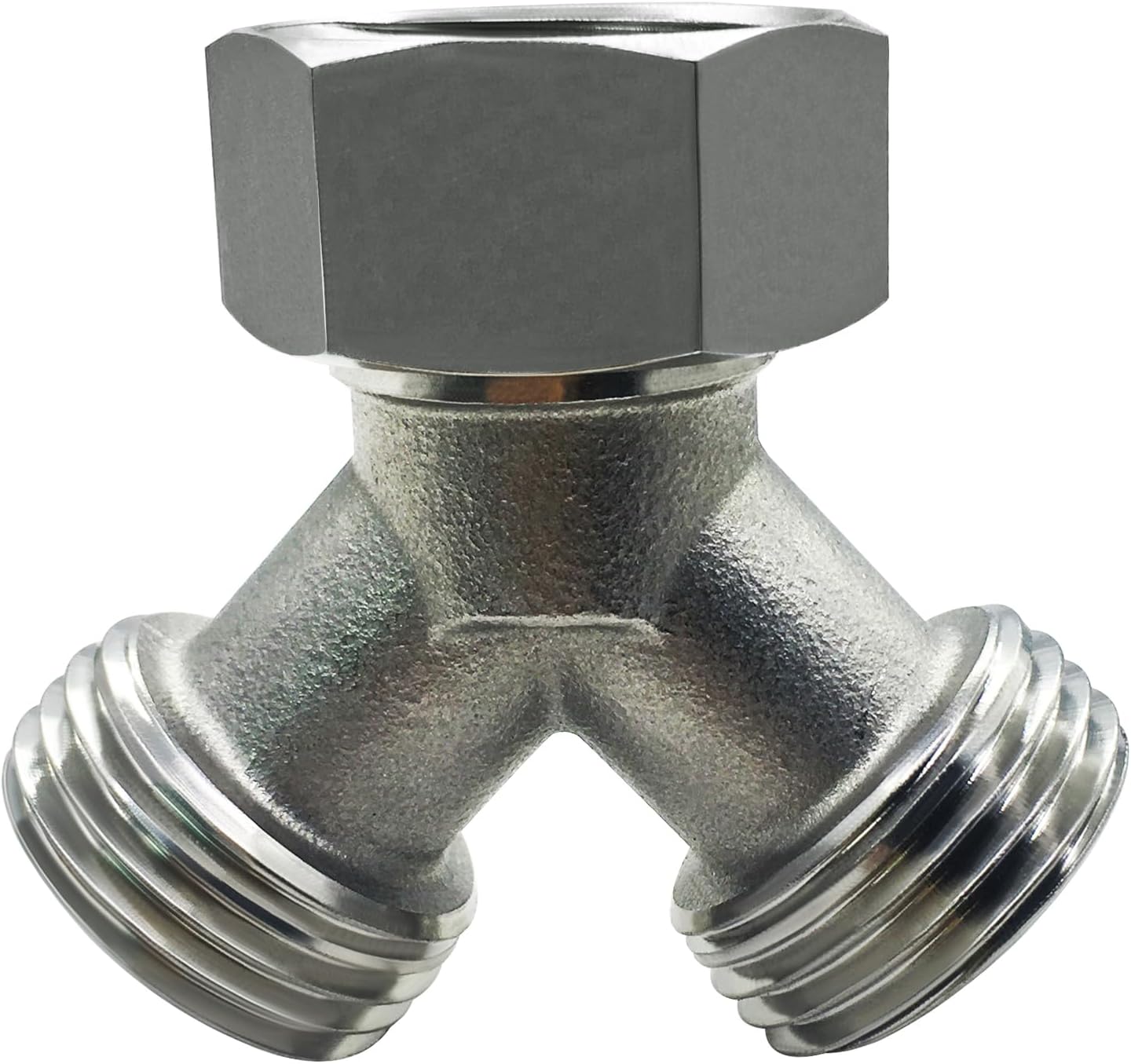 Stainless Steel Garden Hose Splitter 2 Way Y Connector Heavy Duty for Outdoor Garden Faucet Hose Bib - Image 1