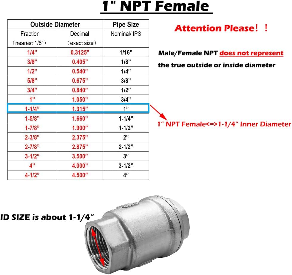 Stainless 1 NPT Threaded Check Valve Non Return One Way Horizontal Vertical Inline Water Spring Check Valve for Well, Pump, Tank, Backflow Prevention - Image 2