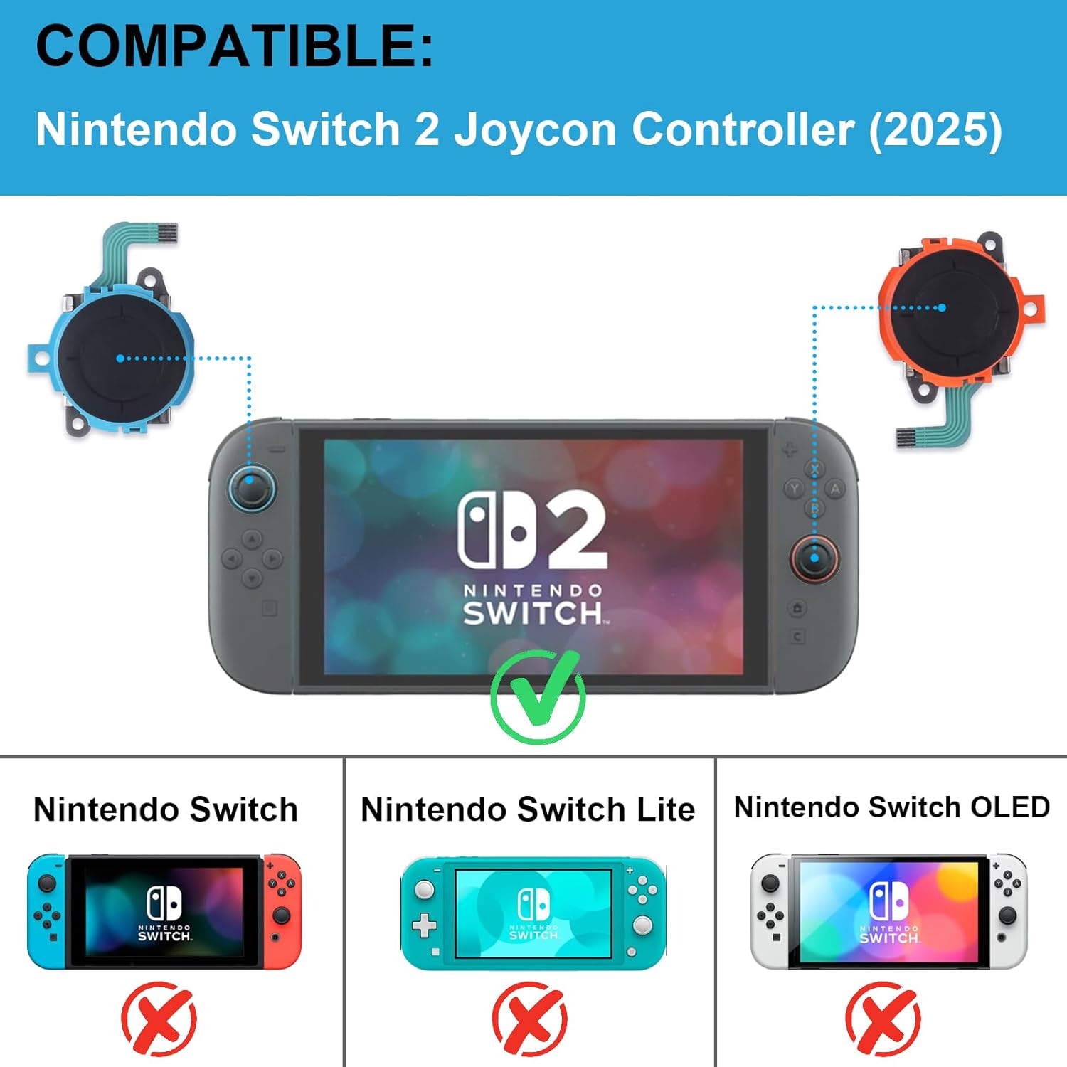 Replacement Joysticks Compatible with Nintendo Switch 2 Joycon Controller (2025), Drift Fix Repair Kit Screwdriver Pry Tools Accessories Analog Thumb Stick (Right+Left) - Image 2