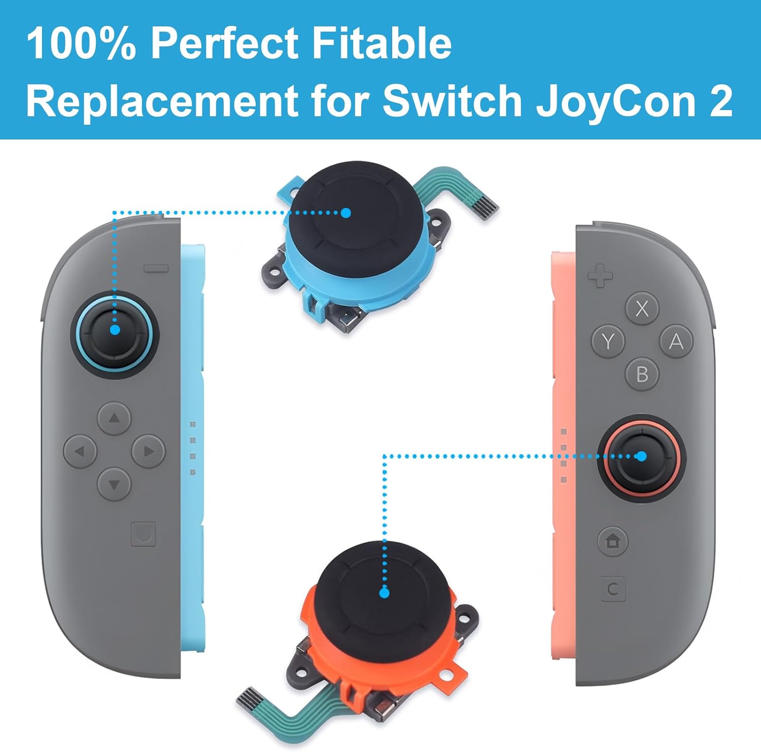 Replacement Joysticks Compatible with Nintendo Switch 2 Joycon Controller (2025), Drift Fix Repair Kit Screwdriver Pry Tools Accessories Analog Thumb Stick (Right+Left) - Image 3