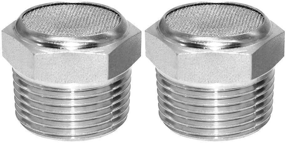 316 Stainless Steel Air Pneumatic Mufflers 1/2 NPT Male Thread Sintered Exhaust Muffler Silencer Flat (Pack of 2) - Image 1