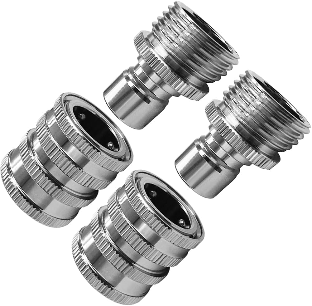 Stainless Garden Hose Quick Connect Fittings Water Hose Connectors 3/4 Inch GHT Disconnect Quick Release (Plating Brass&Nickel on Surface, Set of 2) - Image 1