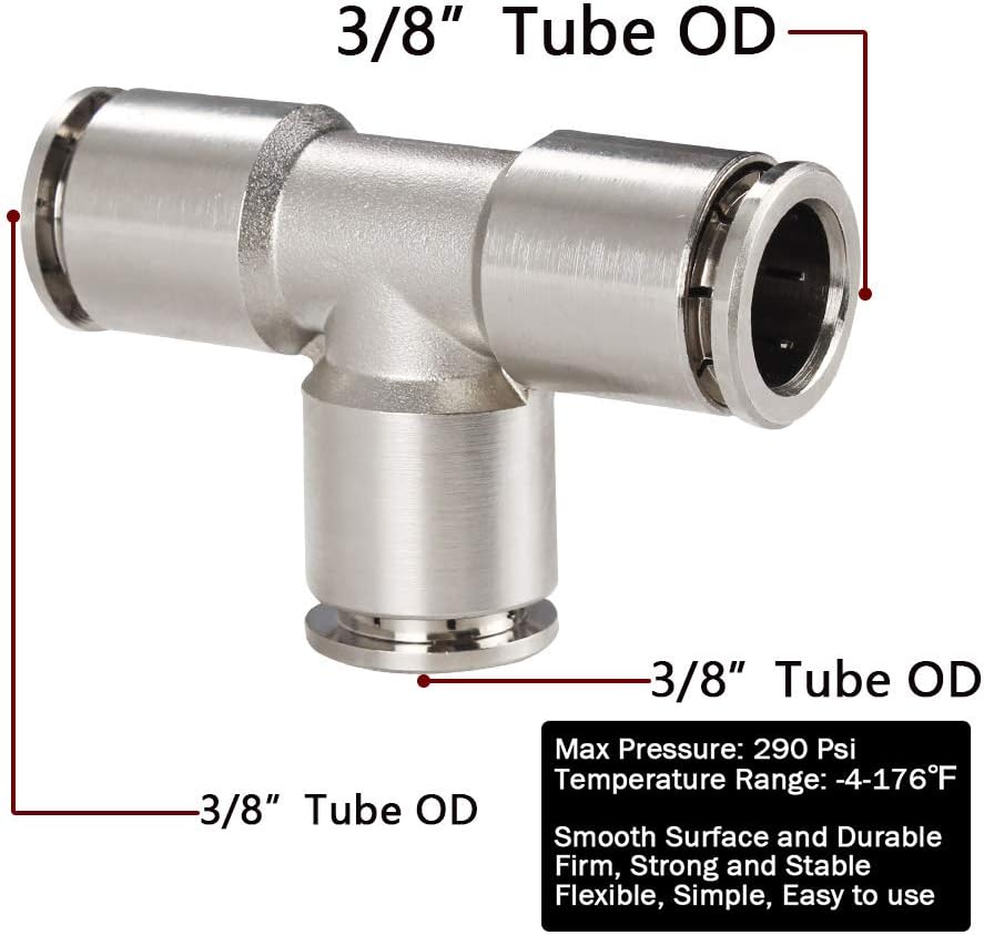 Push to Connect Tube Fitting Union Tee, Copper Nickle-Plated 3/8