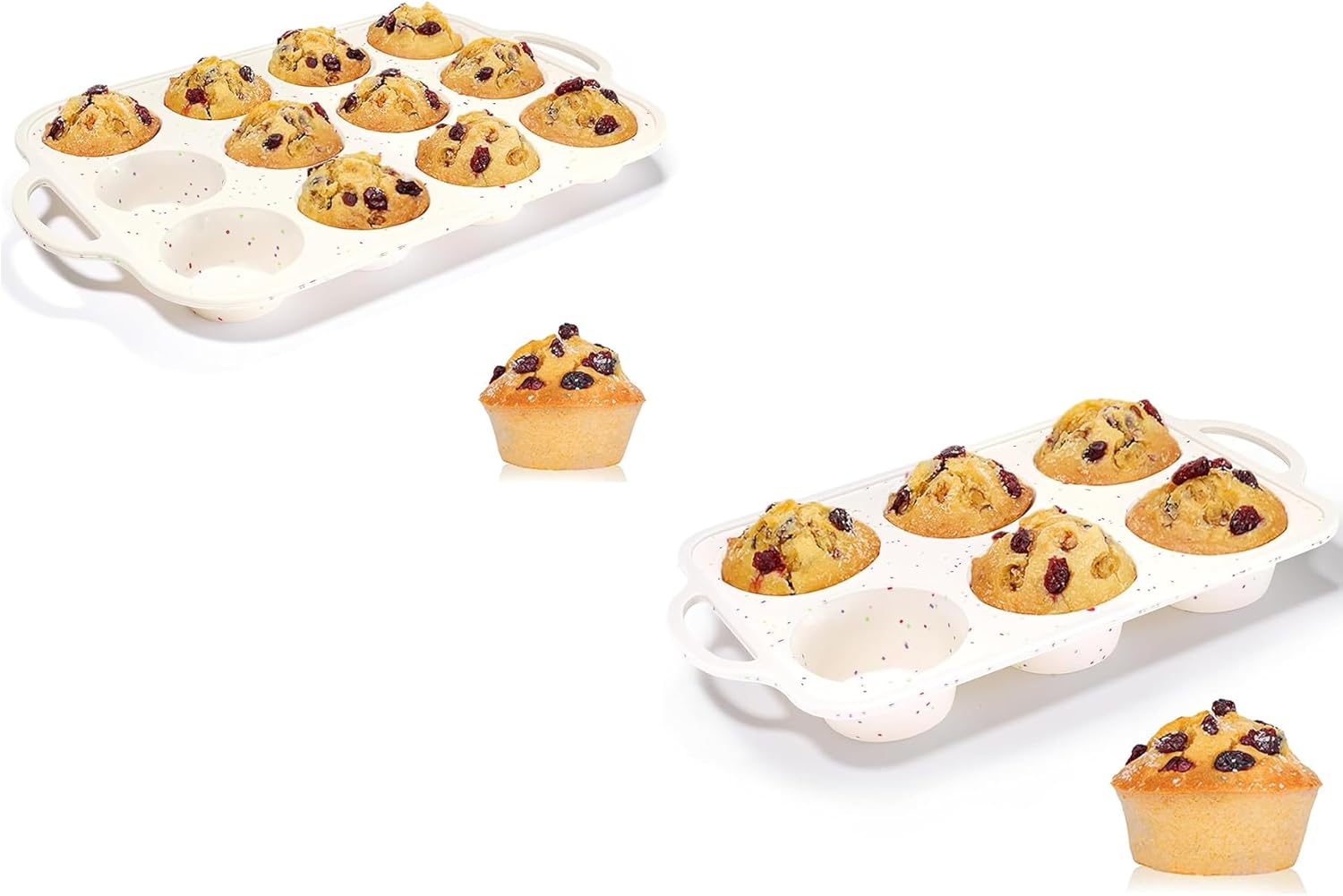 Silicone Regular Size Muffin Pan 12 Cups & Jumbo Muffin Pan with Metal Reinforced Frame - Image 1