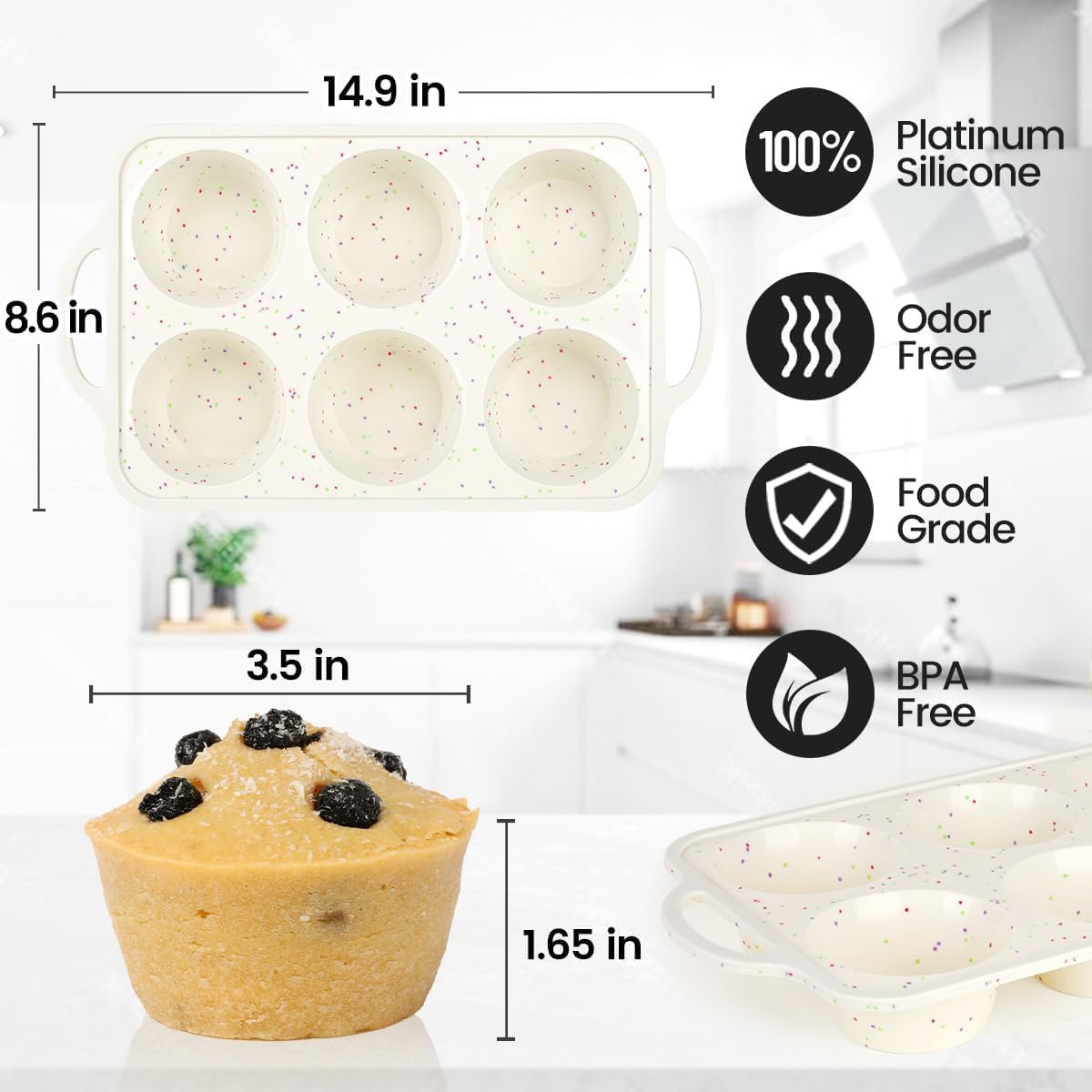 Silicone Regular Size Muffin Pan 12 Cups & Jumbo Muffin Pan with Metal Reinforced Frame - Image 6