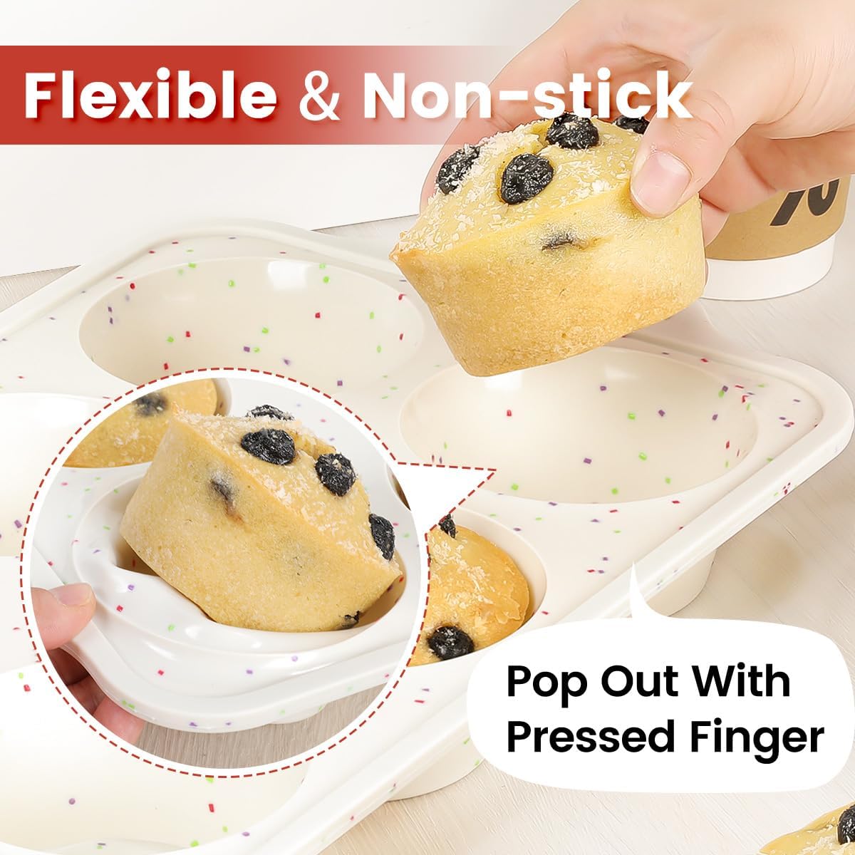 Silicone Regular Size Muffin Pan 12 Cups & Jumbo Muffin Pan with Metal Reinforced Frame - Image 7