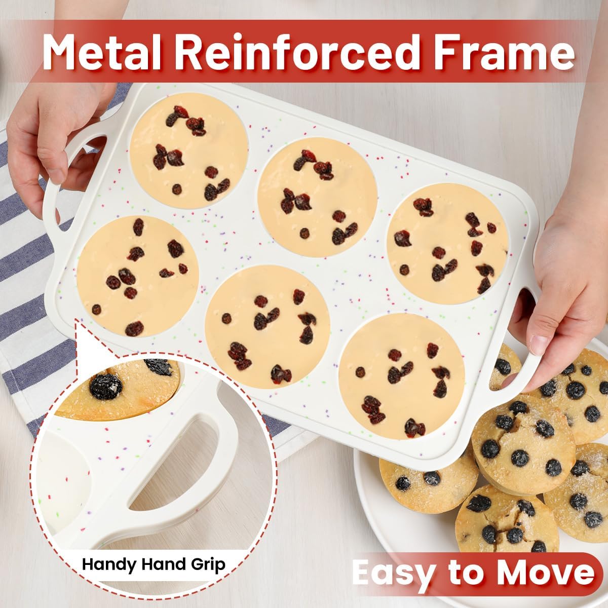 Silicone Regular Size Muffin Pan 12 Cups & Jumbo Muffin Pan with Metal Reinforced Frame - Image 8
