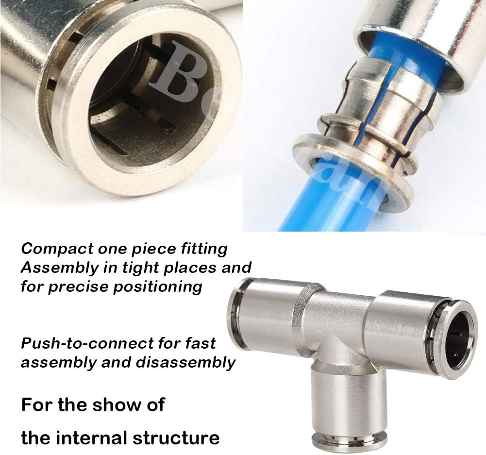 Push to Connect Tube Fitting Union Tee, Copper Nickle-Plated 1/2