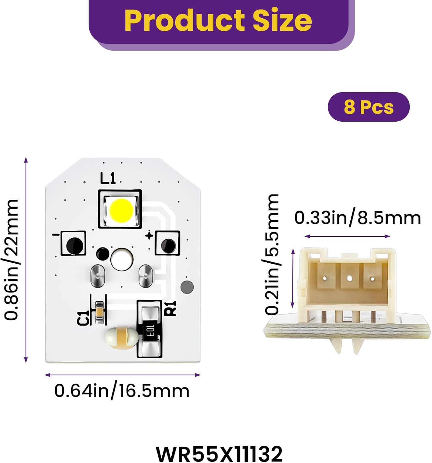 8Pcs WR55X11132 LED Light Replacement for Refrigerators | Waterproof | No Plastic Cover | Fits WR55X25754 WR55X26486 WR55X30602 EAP12172918 AP6261806 - Image 2