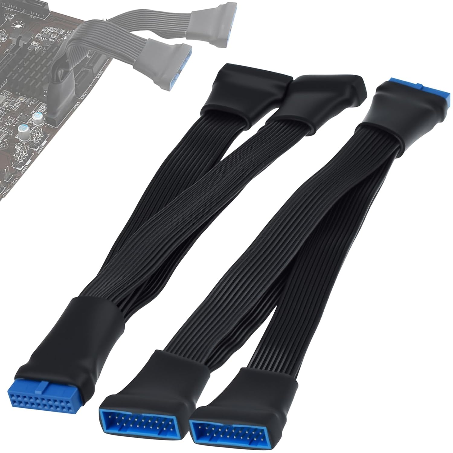 2Pcs USB 3.0 Header Splitter Extension Cable, 19/20 Pin 1 to 2 Y Internal Hub Splitter, Internal Adapter DIY-Cable for Motherboard (5.9 inch) - Image 1