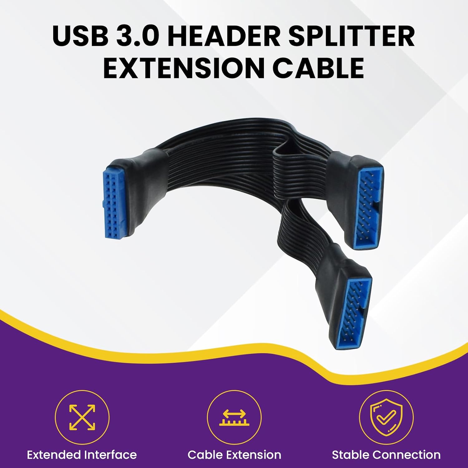2Pcs USB 3.0 Header Splitter Extension Cable, 19/20 Pin 1 to 2 Y Internal Hub Splitter, Internal Adapter DIY-Cable for Motherboard (5.9 inch) - Image 3