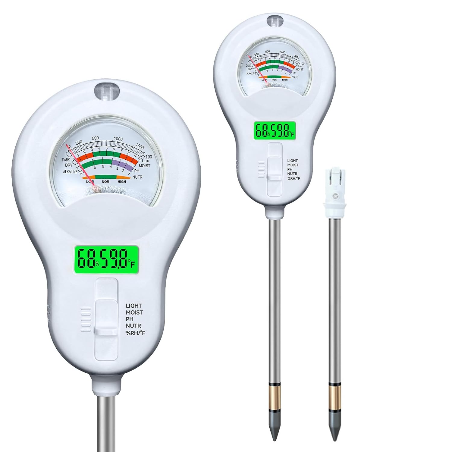 6in1 Multi-Function Soil Moisture Meters Tester Temperature/PH/Humidity/Moisture/Sunlight/Fertility Meter Soil Testing Analyzer Kit for Plants Farms Gardens Lawns Indoor Outdoor Plant Care - Image 1