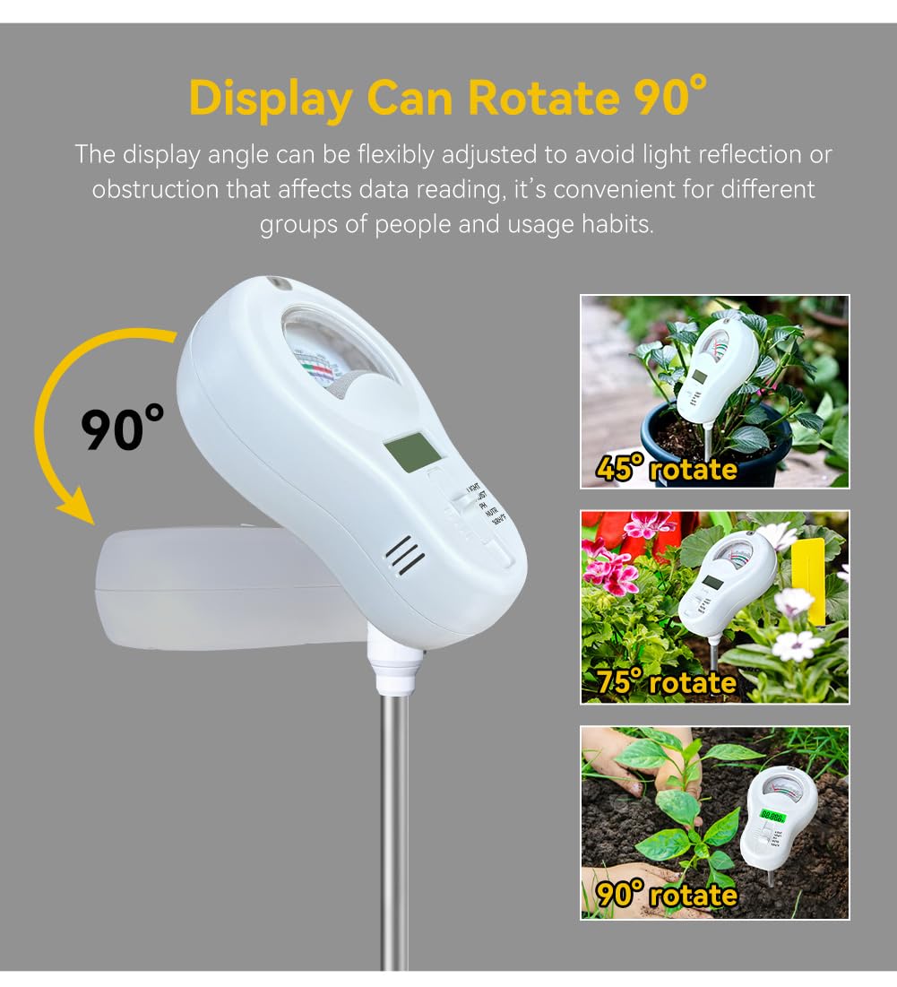 6in1 Multi-Function Soil Moisture Meters Tester Temperature/PH/Humidity/Moisture/Sunlight/Fertility Meter Soil Testing Analyzer Kit for Plants Farms Gardens Lawns Indoor Outdoor Plant Care - Image 6