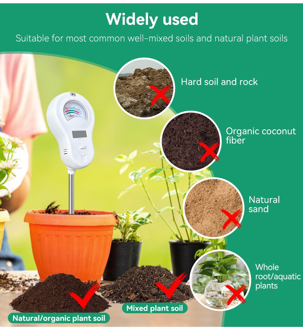 6in1 Multi-Function Soil Moisture Meters Tester Temperature/PH/Humidity/Moisture/Sunlight/Fertility Meter Soil Testing Analyzer Kit for Plants Farms Gardens Lawns Indoor Outdoor Plant Care - Image 8
