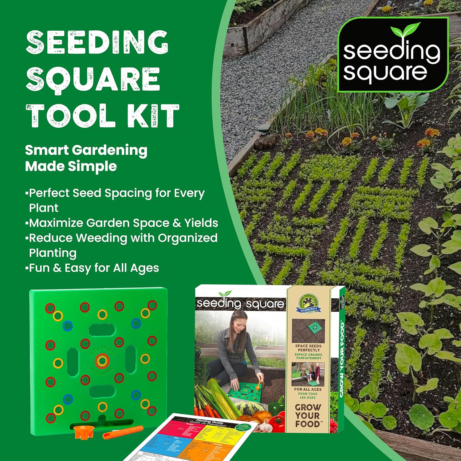 - Patented Seed and Seedling Spacer Tool for Bigger Harvests, Organized Plants & Fewer Weeds – Color-Coded Gardening Template with Dibber, Seed Spoon, Ruler & Planting Guide - Image 2