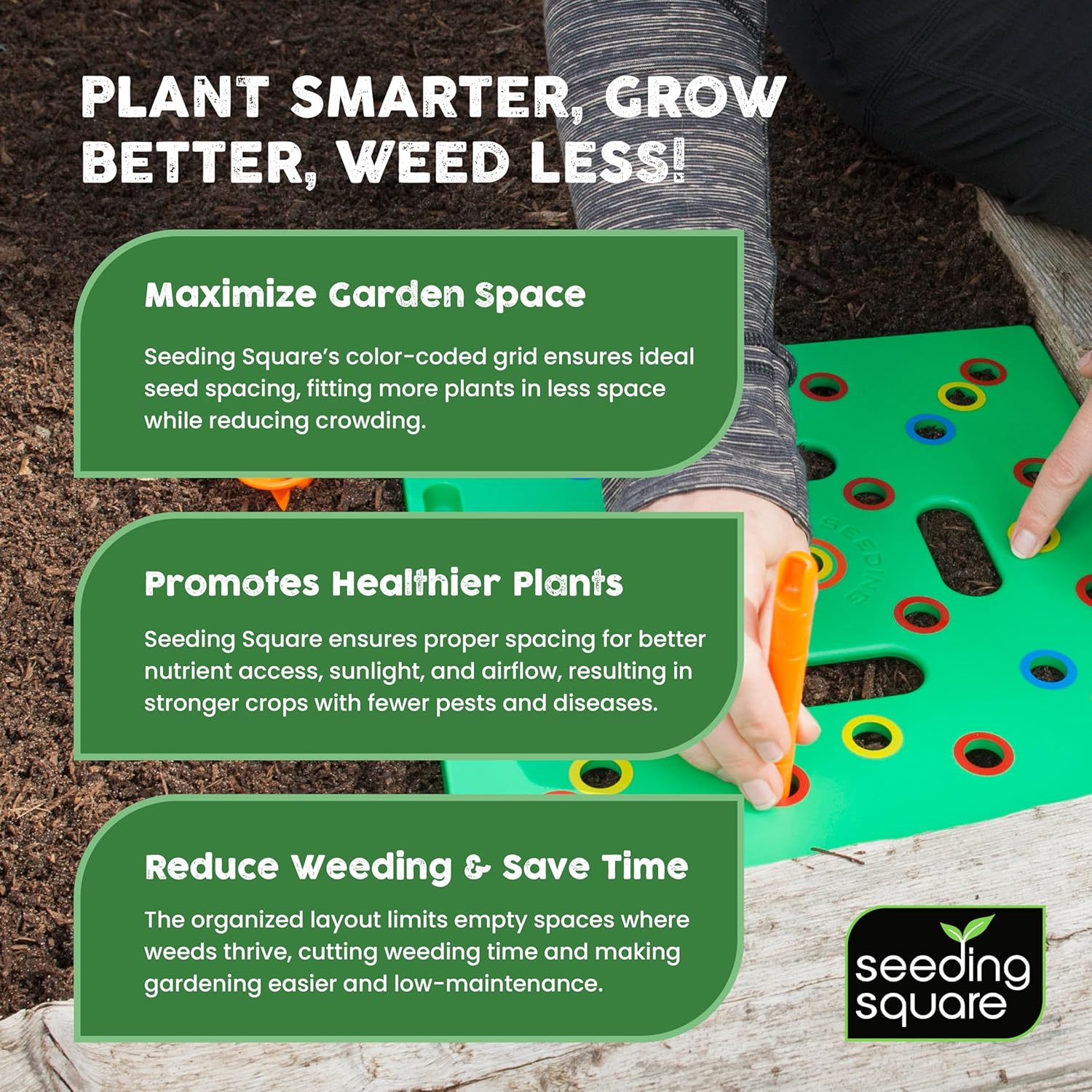 - Patented Seed and Seedling Spacer Tool for Bigger Harvests, Organized Plants & Fewer Weeds – Color-Coded Gardening Template with Dibber, Seed Spoon, Ruler & Planting Guide - Image 8