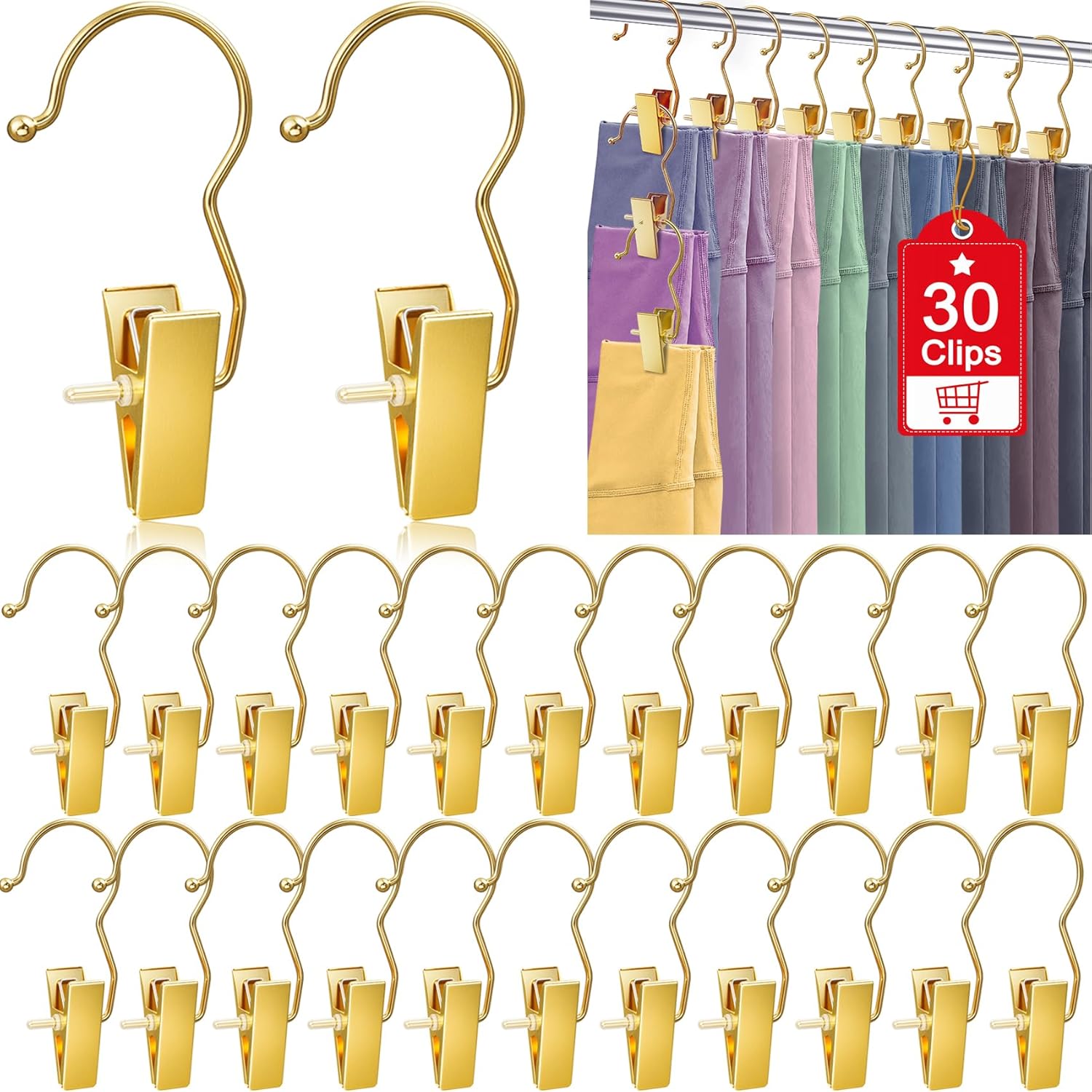 30 Pack Gold Boot Hangers for Closet, Pants Hangers with Clips Portable Travel Hanger Space Saving, Boot Clip Hooks for Hanging Clothes Pins Leggings Hangers Laundry Towels Hat Bra Socks Jean - Image 1