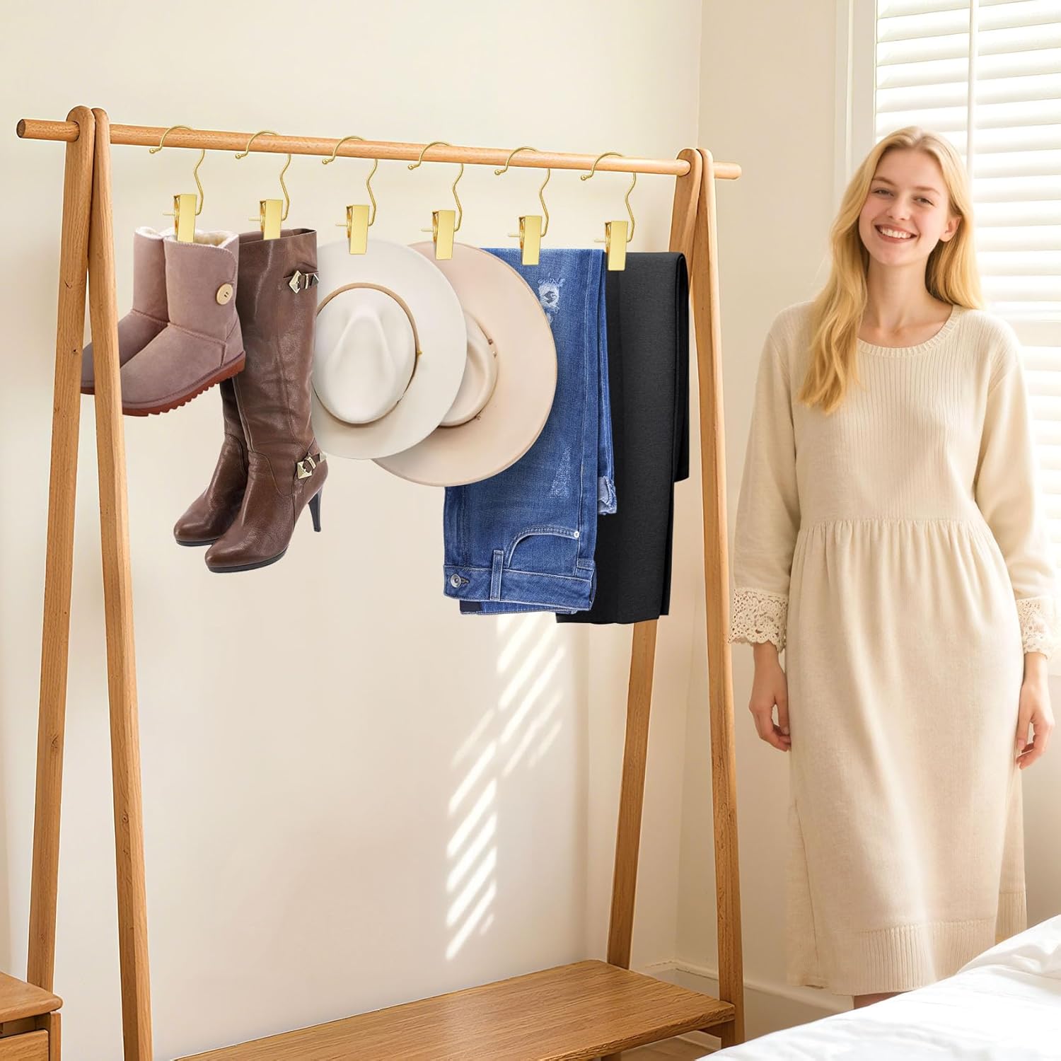 30 Pack Gold Boot Hangers for Closet, Pants Hangers with Clips Portable Travel Hanger Space Saving, Boot Clip Hooks for Hanging Clothes Pins Leggings Hangers Laundry Towels Hat Bra Socks Jean - Image 7