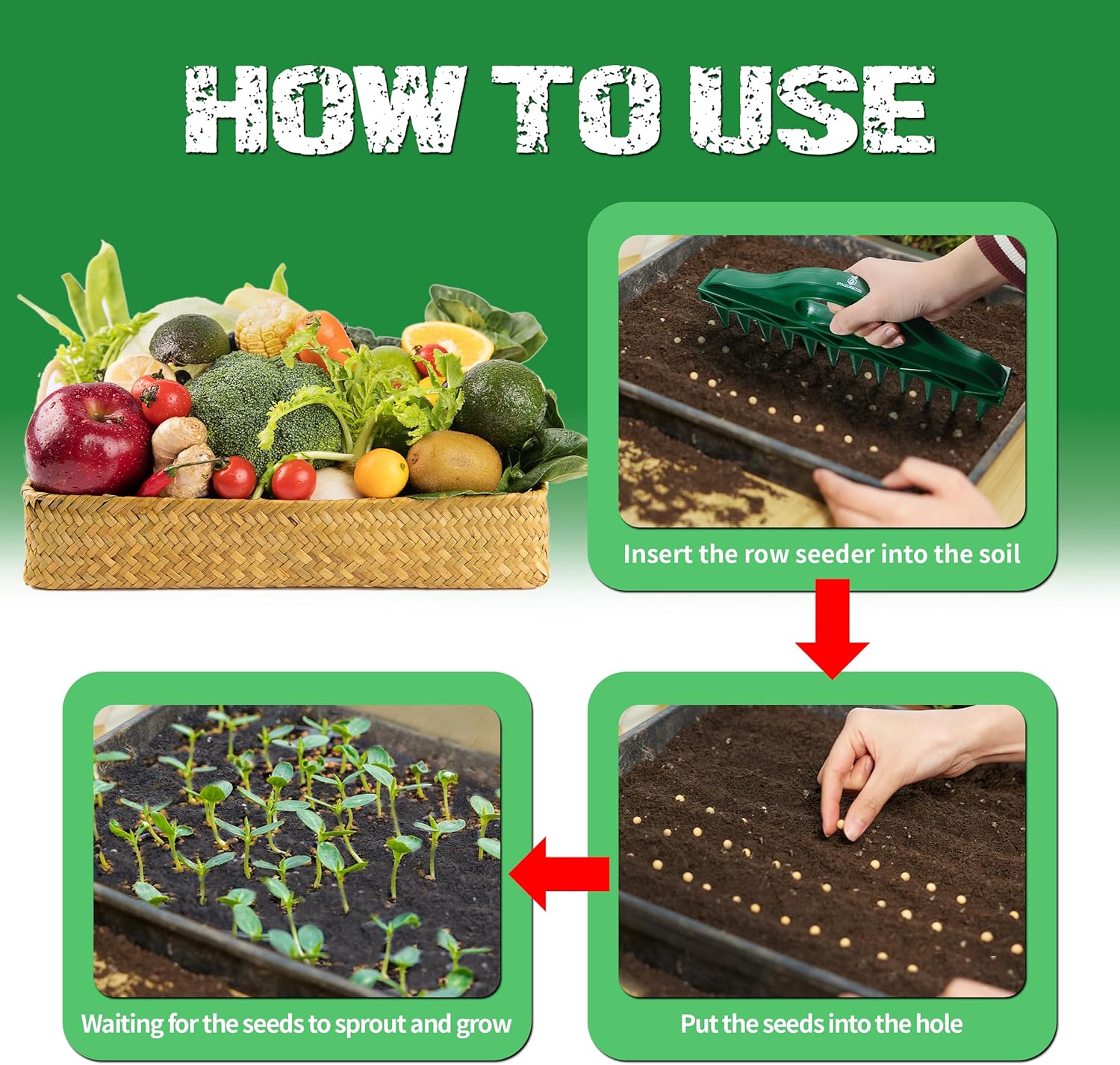 The Row Seeder by  – Handheld Garden Tool for Precise Seed & Seedling Spacing in Rows & Seed Trays – for Vegetables, Flowers & Herbs. Durable & Ergonomic - Image 3