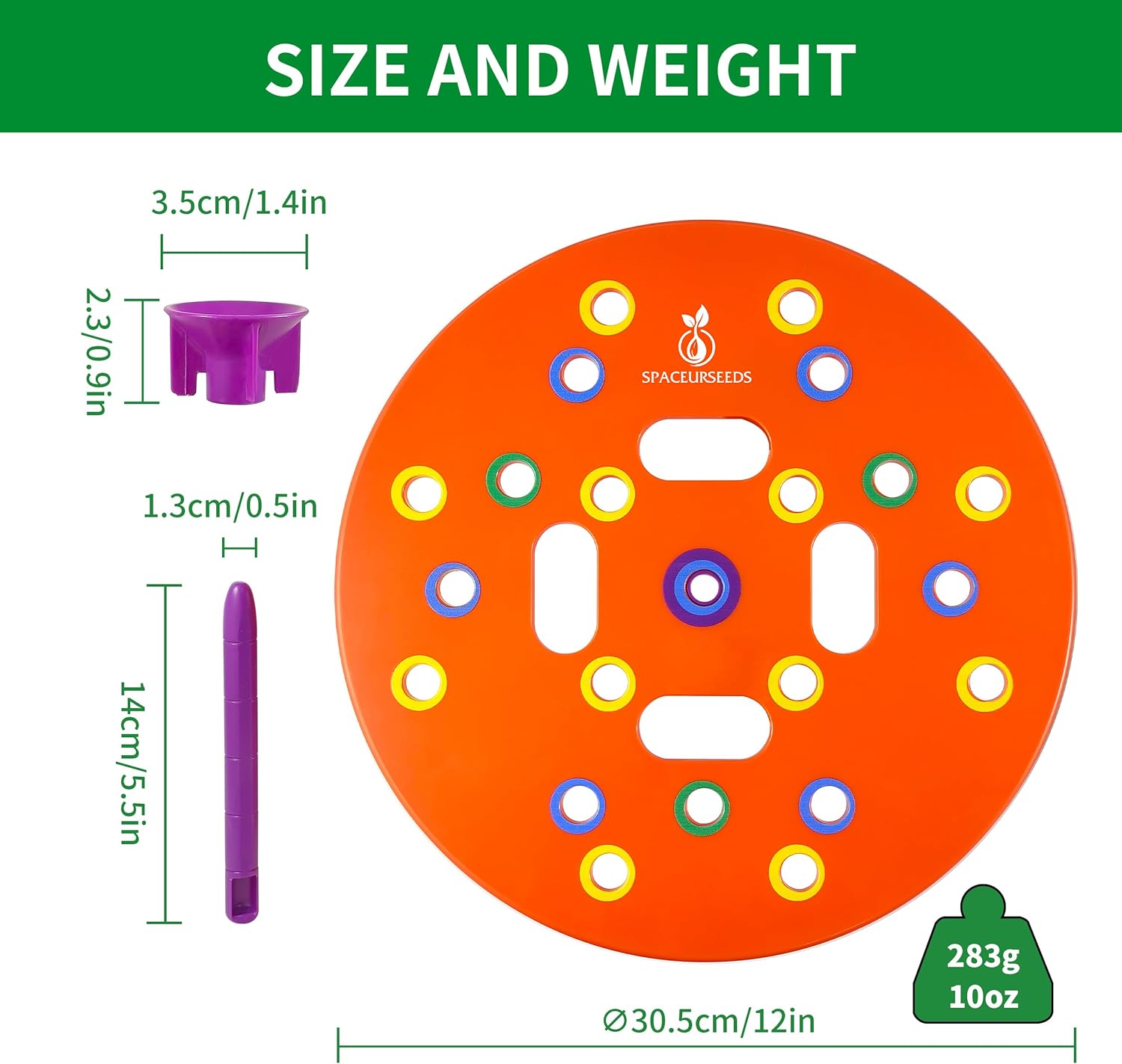 Round Seed Planting Template by  – Patented Color-Coded Garden Spacing Tool Kit with Seed & Seedling Spacer, Dibber with Seed Spoon & Laminated Vegetable Growing Guide - Image 2
