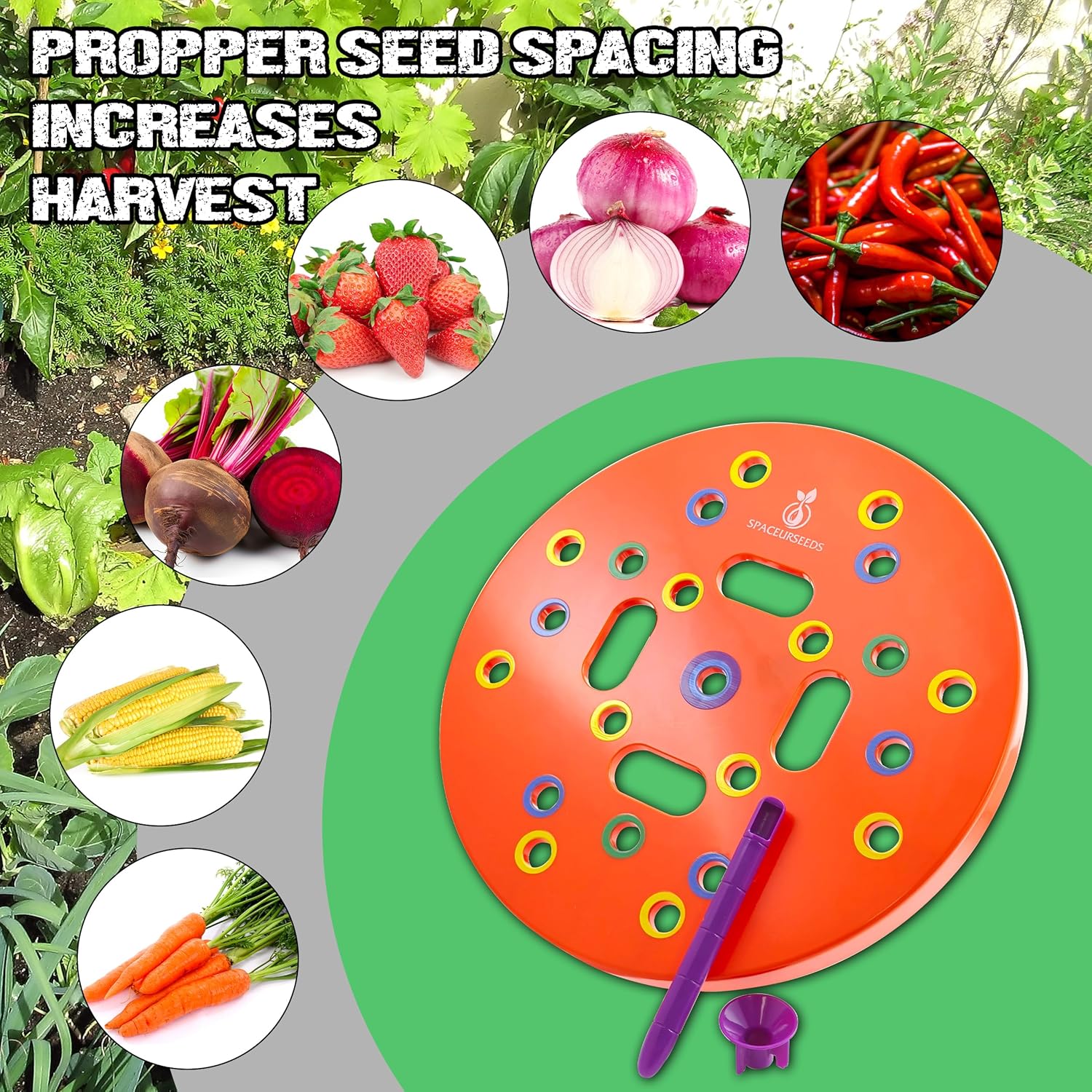 Round Seed Planting Template by  – Patented Color-Coded Garden Spacing Tool Kit with Seed & Seedling Spacer, Dibber with Seed Spoon & Laminated Vegetable Growing Guide - Image 4