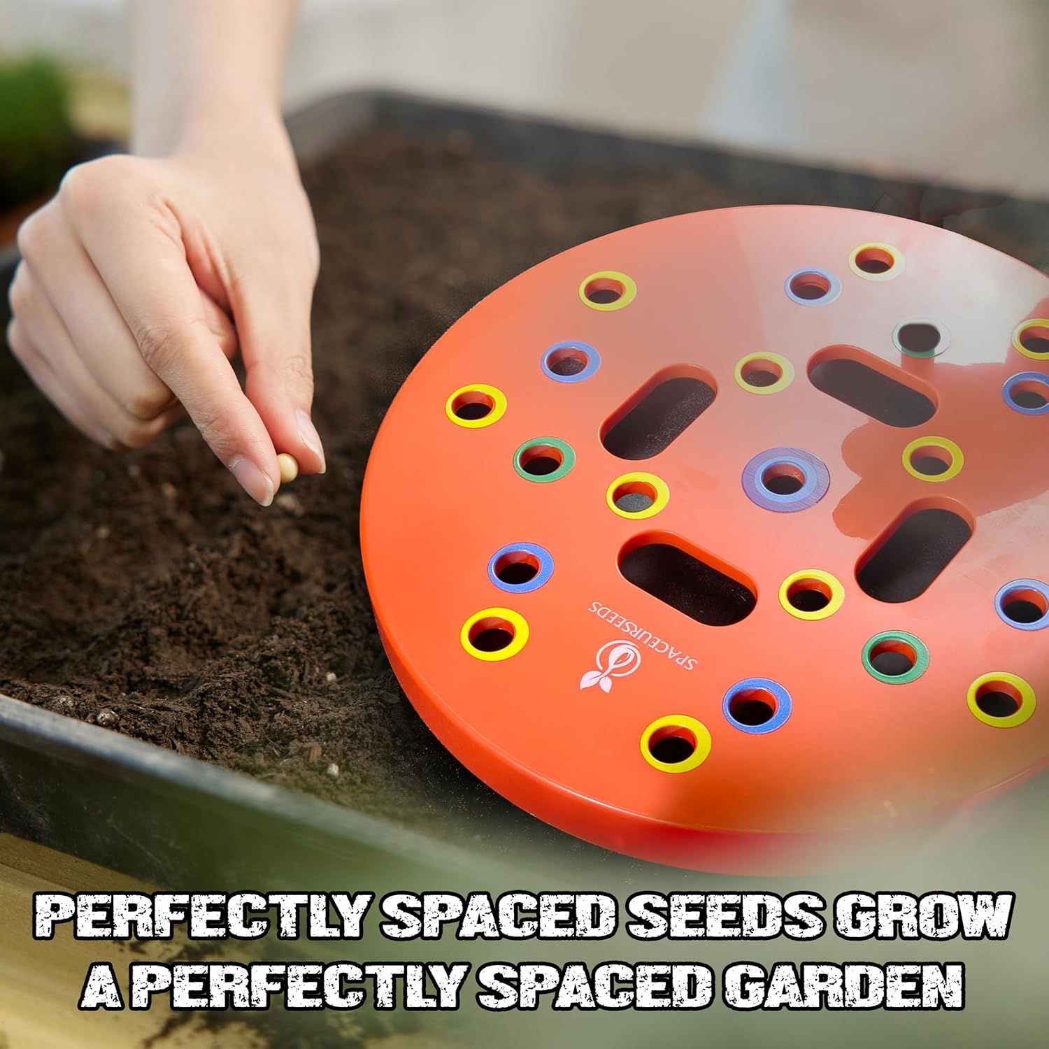Round Seed Planting Template by  – Patented Color-Coded Garden Spacing Tool Kit with Seed & Seedling Spacer, Dibber with Seed Spoon & Laminated Vegetable Growing Guide - Image 5
