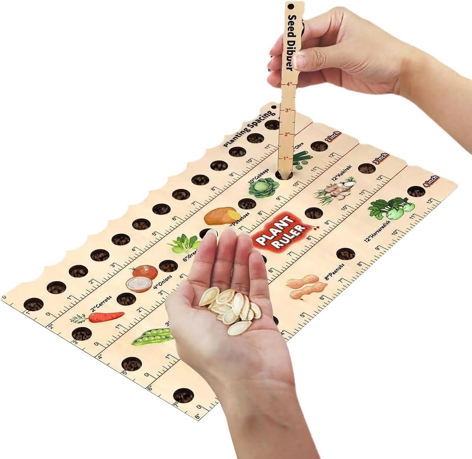 Plant Ruler by  – Wooden Seed Spacing Tool for Vegetable Gardens – Garden Planting Guide for Precise Row Planting in Raised Beds & In-Ground Soil - Image 1