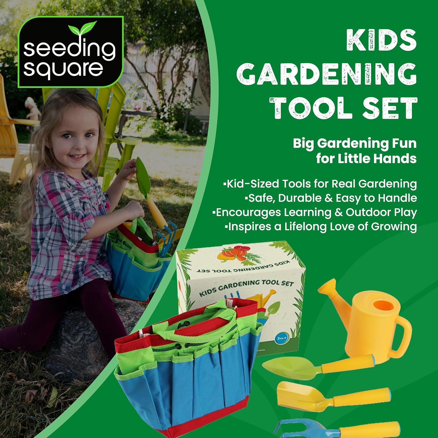 Kids Garden Tool Set – All-in-One Gardening Kit with Trowel, Shovel, Rake, Watering Can & Tote Bag – Durable, Safe & Fun Outdoor Activity for Children Ages 3+ - Image 2