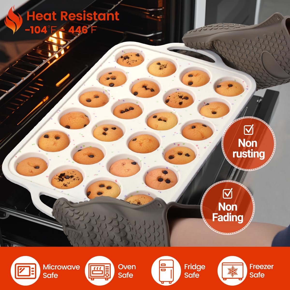 Mini Muffin Pan with Metal Reinforced Frame 24 Cups & Silicone Mini Loaf Pan 12 Cavities - Image 5