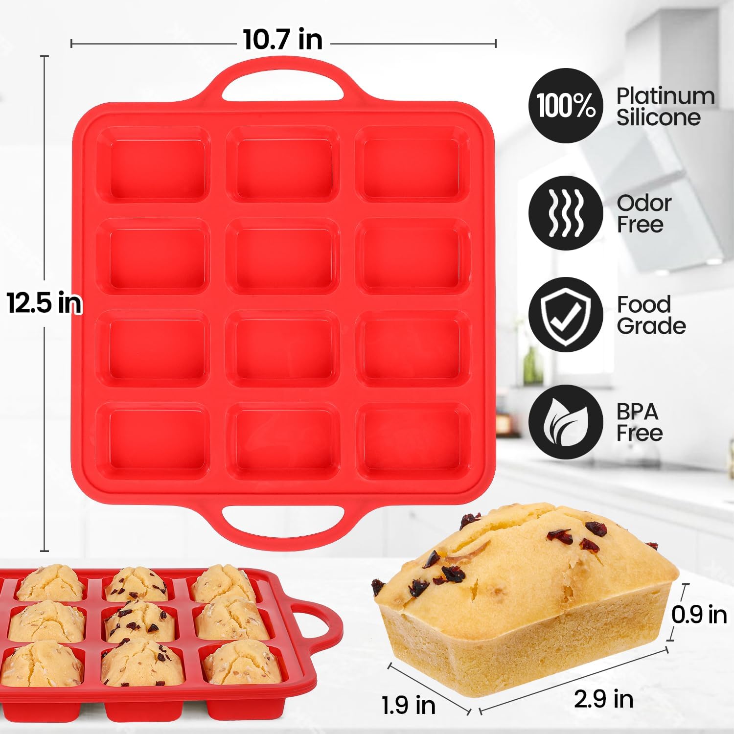 Mini Muffin Pan with Metal Reinforced Frame 24 Cups & Silicone Mini Loaf Pan 12 Cavities - Image 7
